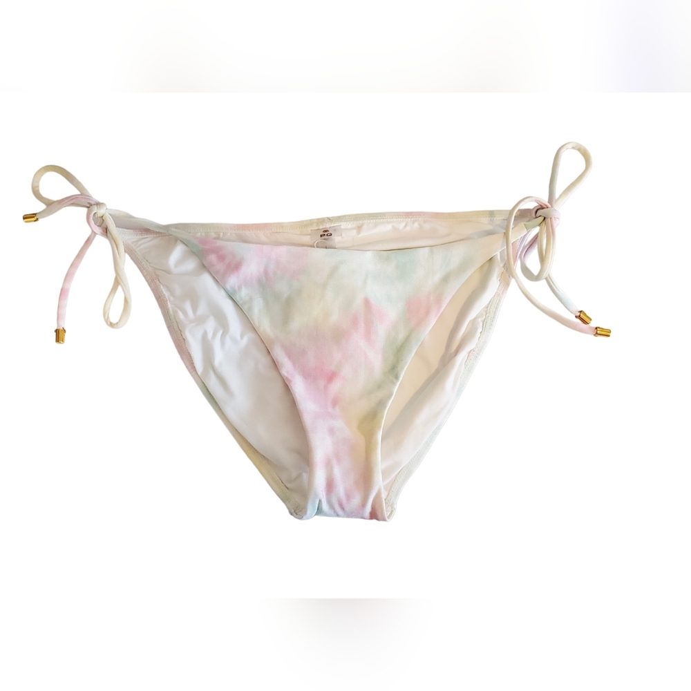 PQ SWIM Women's Tie-Dye Tie Side Detail BIKINI Bottom White/Pink Combo L